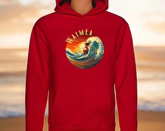 Sudadera con capucha de surf de Waimea Bay: Hawái vintage, costa norte de Oahu