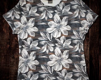 Camisa de mezcla de algodón con estampado floral: estilo botánico hawaiano