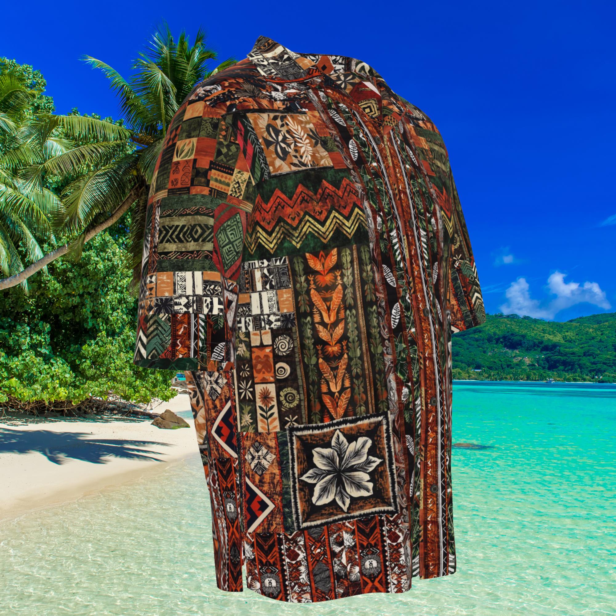 Tribal Patchwork Hawaiian Shirt: Organic Cotton or Hemp Tencel 