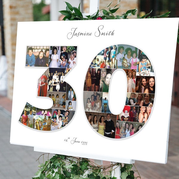 Digital Photo Collage Birthday Sign. Custom-made birthday sign. Choose any age for any occasion. Printed option available in item details