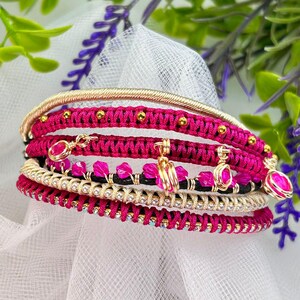 Fuchsia Bracelet With Golden Accents Multilayer Design and Unique ...