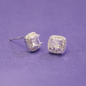 S925 Solid Sterling Silver Square Stud Earrings · Vintage · Men & Women · Clear Cubic Zirconia · Elegant · Jewelry Gift