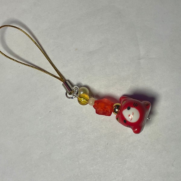 Flying Cat Phone Charm Red