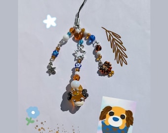 Blue Brown Tea Dog Japanese Trinket Phone Charm