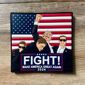 Donald Trump - Fight - 5” PVC Patch w/ Velcro Backing - Funny Meme Morale Patch - Make America Great Again - MAGA - 47 - USA - President