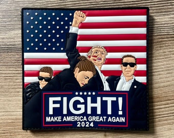 Donald Trump - Fight - 5” PVC Patch w/ Velcro Backing - Funny Meme Morale Patch - Make America Great Again - MAGA - 47 - USA - President