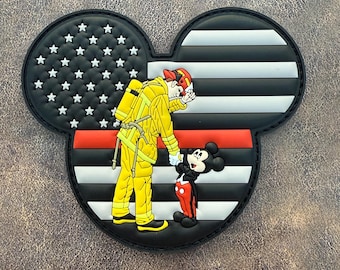 Mickey Mouse Firefighter Walt Disney World PVC Patch - Thin Red Line - Fire - Morale Patch - Security - First Responder
