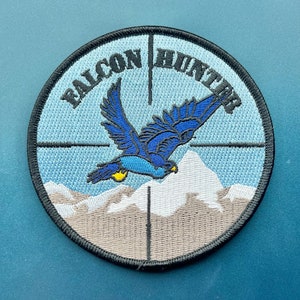 Blue Falcon Morale Patch 4” Round w/ PVC Backing “Falcon Hunter” - Funny Meme Patch - Sew On Vest Patch - BF - Bravo Foxtrot - Embroidered