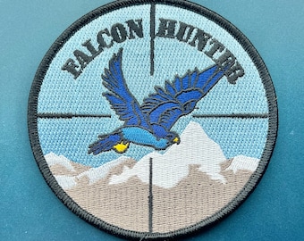 Blue Falcon Morale Patch 4” Round w/ PVC Backing “Falcon Hunter” - Funny Meme Patch - Sew On Vest Patch - BF - Bravo Foxtrot - Embroidered
