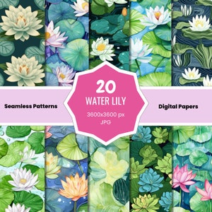 Almofada de nenúfar floral de papel digital de lótus | Padrões Digitais Sem Costura | Papel para álbum de recortes | Uso comercial | Download instantâneo | JPG