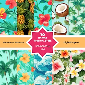 Digital Paper Hawaii Tropical Style | Seamless Digital Pattern Designs | Scrapbook paper | Commercial use | Instant Download | 12&quot;x12&quot; | JPG