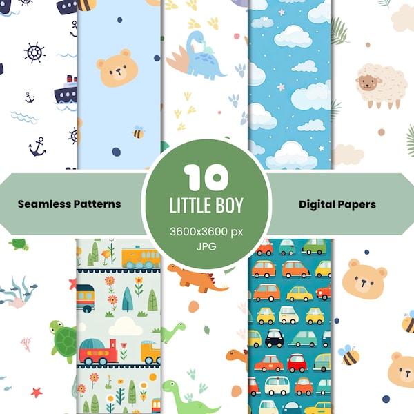 Digital Paper Little Baby Boy | Seamless Digital Patterns | Scrapbook paper | Commercial use | Instant Download | JPG