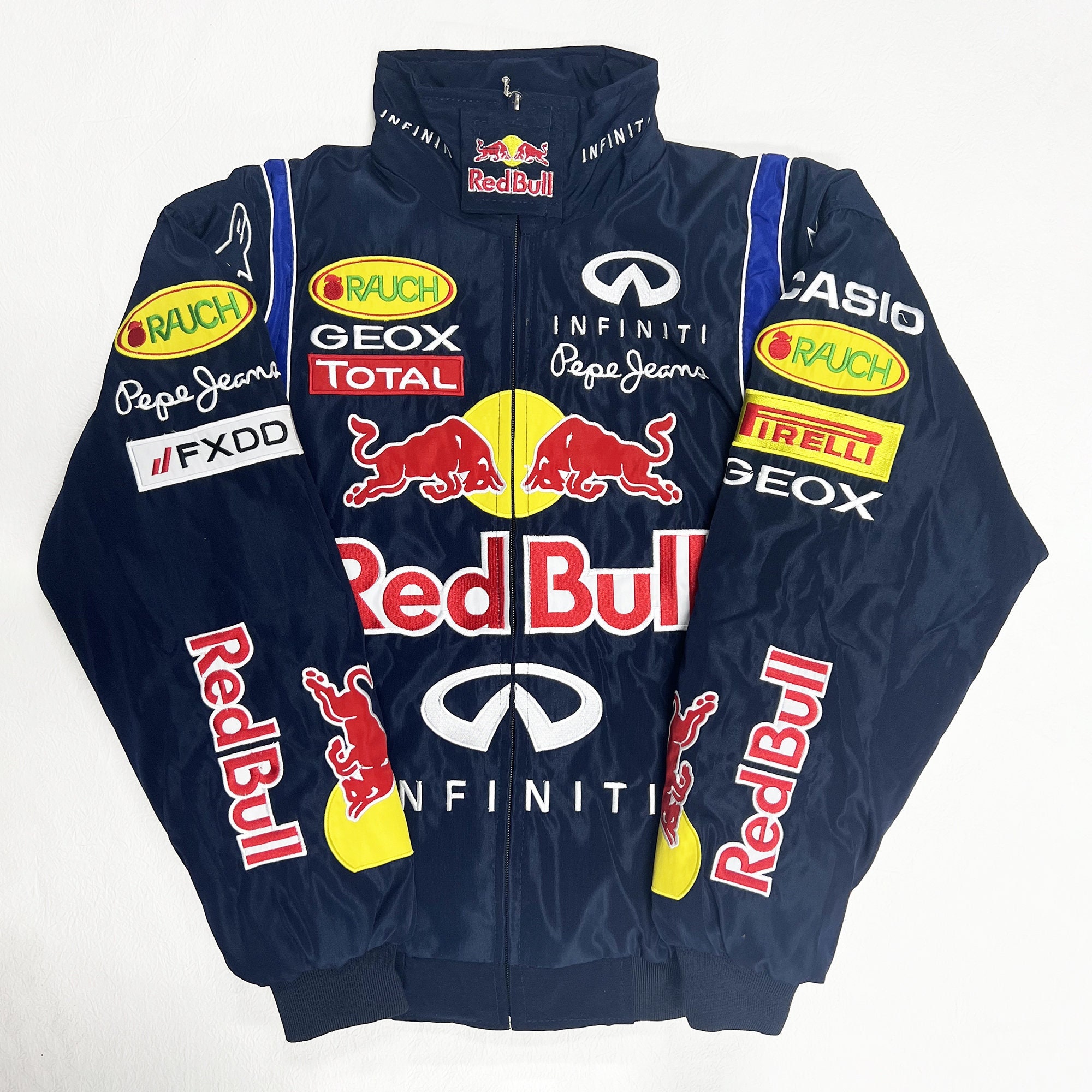 Unisex Adults F1 Team Racing Red Bull Jacket Navy Blue Embroidery Cotton  Padded