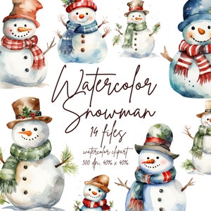 Acquerello pupazzo di neve Clipart Natale pupazzo di neve Clip Art Natale Clipart Natale grafica Natale pupazzo di neve / PNG, uso commerciale, Download immediato