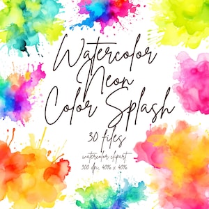 Acuarela Neón Color Splash Clipart PNG Pintura Salpicadura Clipart Alcohol Tinta Clipart Abstracto Clipart / PNG Uso Comercial Descarga Instantánea