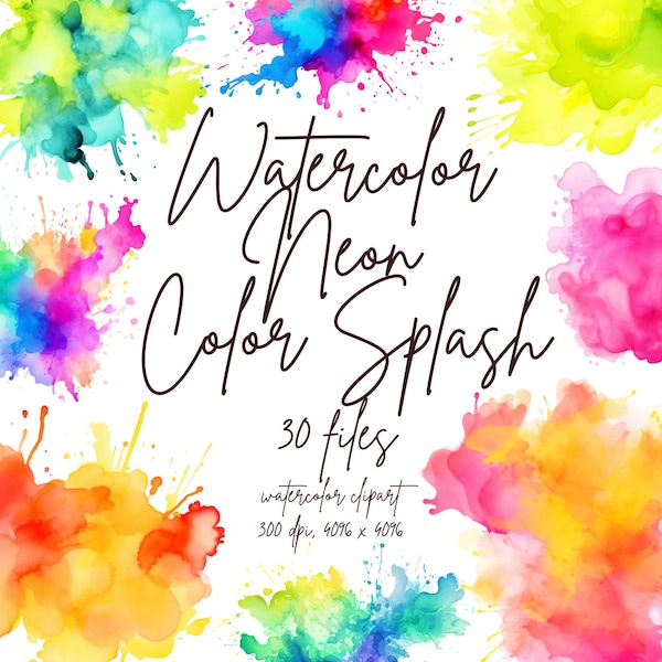 Watercolor Neon Color Splash Clipart PNG Paint Splatter Clipart Alcohol Ink Clipart Abstract Clipart | PNG Commercial Use Instant Download