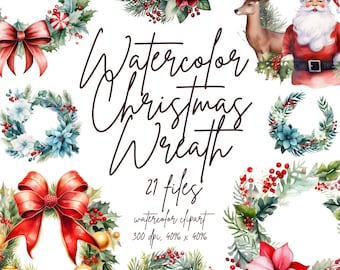 Watercolor Christmas Wreath Clipart Christmas Holiday Clipart Xmas Clipart Christmas Wreath PNG | PNG, Commercial Use, Instant Download