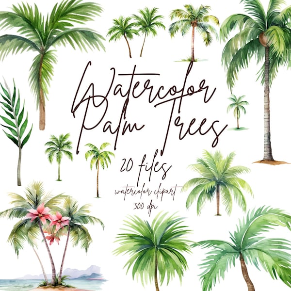 Watercolor Palm Trees Clipart, Tropical Island Clipart, Palm Tree Clipart, Hawaii Clipart | PNG, Commercial Use, Instant Download