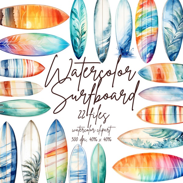 Watercolor Surfboard Clipart Beach Surfing Graphics Beach Clipart Summer Surfing Clipart Bundle | PNG Commercial Use Instant Download