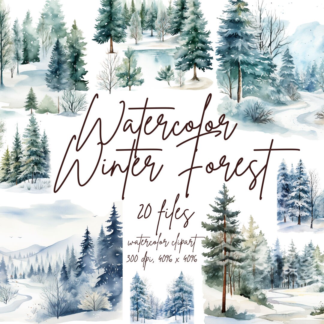 Watercolor Winter Forest Clipart Wood Clip Art Winter Forest Landscapes