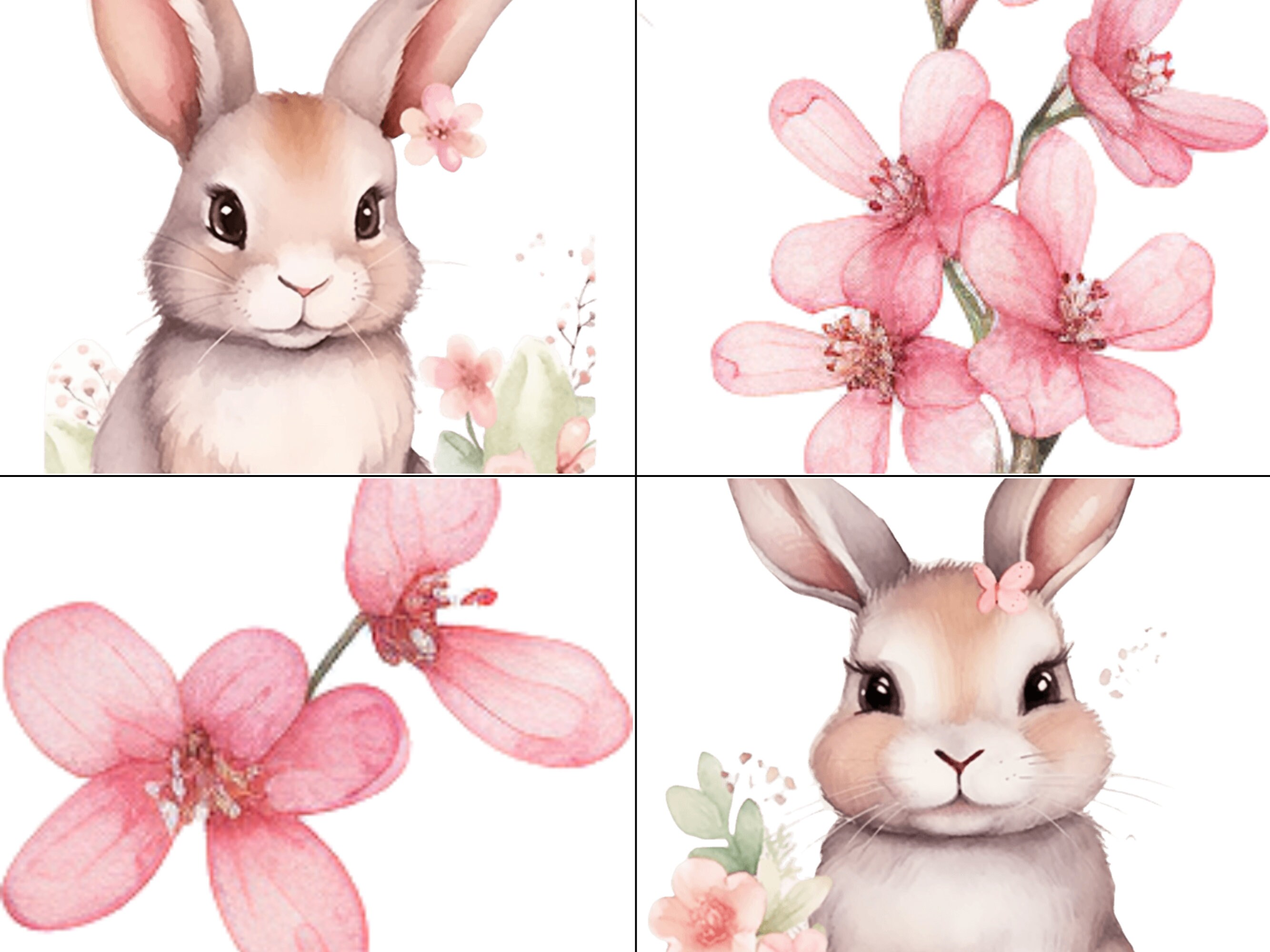 Watercolor Bunnies Clipart, Nursery Watercolor Clipart, Floral Clipart ...