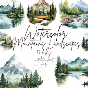 Aquarell Berge Landschaft Clipart Wald Aquarell Berge Outdoor Clipart Camping PNG | PNG, Kommerzielle Nutzung, Sofortiger Download