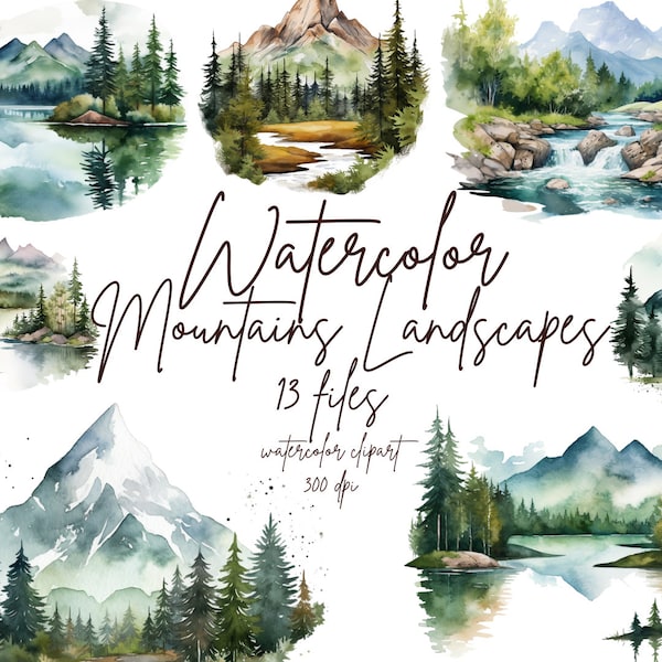 Aquarelle montagne paysage Clipart forêt aquarelle montagnes extérieur Clipart Camping PNG | PNG, utilisation commerciale, téléchargement immédiat