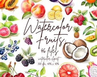 Watercolor Fruits Clipart Fruit Variety PNG Fruity Illustration Fruit PNG Elements Fruits Graphics | PNG Commercial Use Instant Download