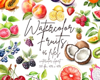 Watercolor Fruits Clipart Fruit Variety PNG Fruity Illustration Fruit PNG Elements Fruits Graphics | PNG Commercial Use Instant Download