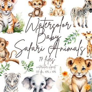 Aquarell Baby Safari Tier Clipart Safari Tiere PNG Baby Shower Clipart Kinderzimmer Kunst Niedlicher Löwe | PNG Kommerzielle Nutzung Sofort Download