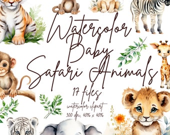 Aquarelle Bébé Safari Animal Clipart Safari Animaux PNG Baby Shower Clipart Nursery Art Mignon Lion | PNG Utilisation commerciale Téléchargement instantané