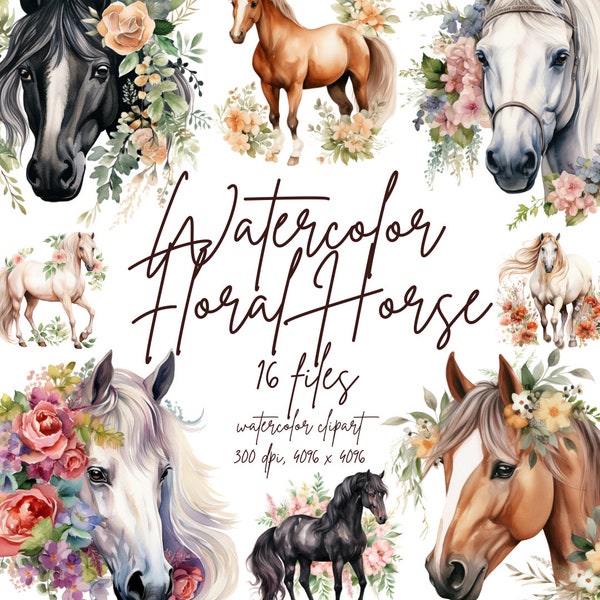 Watercolor Floral Horse Clipart Floral Horse PNG Watercolor Horse Flower Horse Clipart Horse Graphics | PNG Commercial Use Instant Download