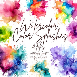 Watercolor Color Splash Clipart PNG Paint Splatter Clipart Alcohol Ink Clipart Abstract Clipart | PNG, Commercial Use, Instant Download