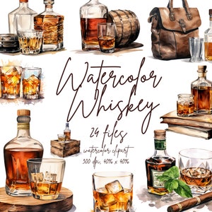 Acuarela Whisky Glass Clipart Cóctel PNG Whisky PNG Alcohol Clipart Vidrio de Bourbon Clipart / PNG Uso Comercial Descarga Instantánea