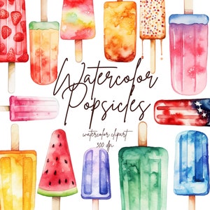 Watercolor Popsicle Clipart, Watercolor Ice Pop Clipart, Summer Clipart, Watercolor Dessert Clipart | PNG, Commercial Use, Instant Download