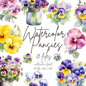Watercolor Pansy Clipart Pansies Cute Pansy Flower Clipart Printable Pansy Art Purple Floral Clipart | PNG, Commercial Use, Instant Download