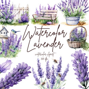 Watercolor Lavender Floral Clipart, Lavender Garden Clipart, Floral Clipart, Spring Clipart | PNG, Commercial Use, Instant Download
