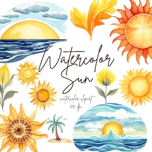 Watercolor Sun Clipart, Summer Clipart, Warm Sun PNG Clipart, Hand Drawn Watercolor Sun Clipart | PNG, Commercial Use, Instant Download