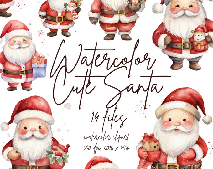Watercolor Santa Clipart Cute Santa Claus Clipart Fantasy Colorful ...