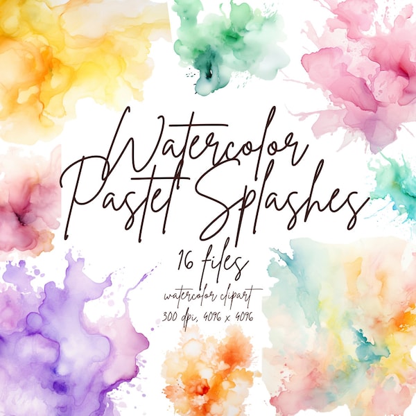 Aquarelle pastel éclaboussures Clipart couleur Splash Clipart coups de pinceau pastel aquarelle abstraite | PNG Utilisation commerciale Téléchargement instantané