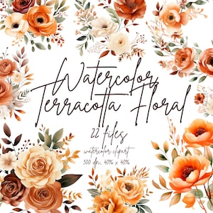 Aquarelle Terre cuite Floral Clipart Automne Floral Clipart Fleurs séchées Clipart Boho Mariage Floral | PNG Utilisation commerciale Téléchargement instantané