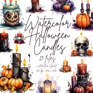 Watercolor Halloween Candles Clipart Pumpkin Candle PNG Spooky Halloween Scary Fantasy Clip Art | PNG Commercial Use Instant Download