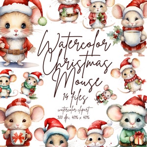 Watercolor Christmas Mouse Clipart Mouse Bundle Xmas Clipart Christmas Mice PNG Holiday Clipart | PNG, Commercial Use, Instant Download