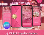 Pink Birthday Dinner Invitation, Luxury Bday Party Invite for Elegant Women (Aesthetic Animated Canva Template Video Evite w/ Envelope)