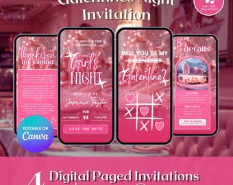 Galentine Girls Night Invite, Pink Galentines Invitation Template for Valentines Party & Dinner, Cute TicTac (Animated Canva Video Template)
