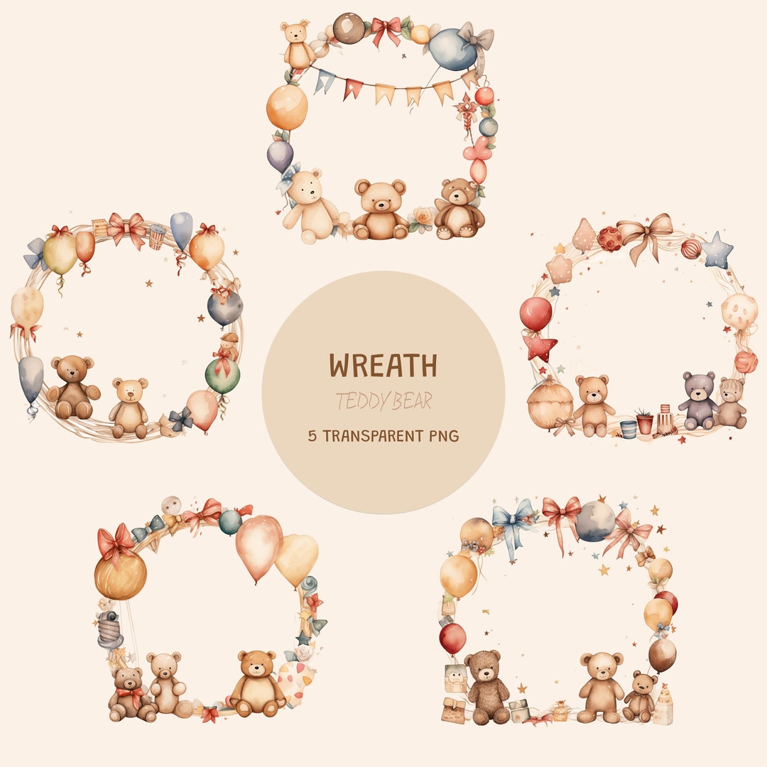 Adorable Watercolor Wreath Teddy Bear Nude Baby Etsy