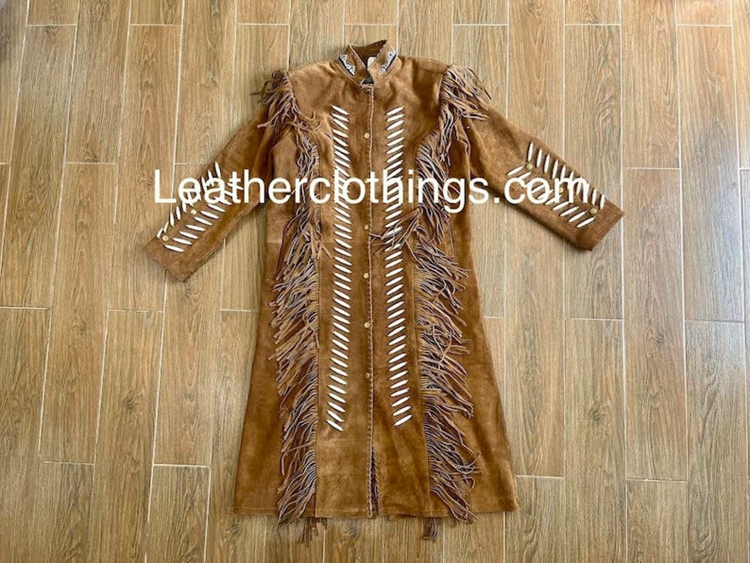 Women Western Trench Coat Cowgirl Brown Suede Native Indian Etsy