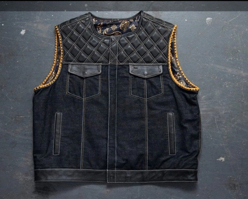 Leather Vest Black Leather Vest Denim Vest Leather Men Vest - Etsy