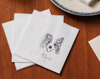 Custom Pet Wedding Napkins Dog Napkins Pet Cocktail Napkins Custom Illustrated Dog Wedding Napkins