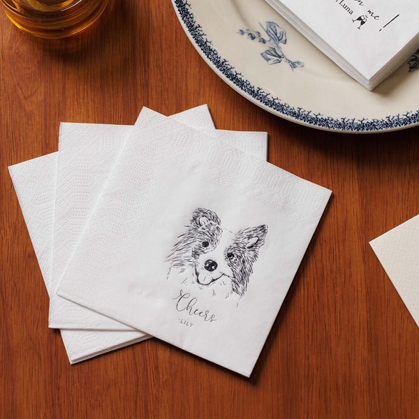 Custom Pet Wedding Napkins Dog Napkins Pet Cocktail Napkins Custom Illustrated Dog Wedding Napkins